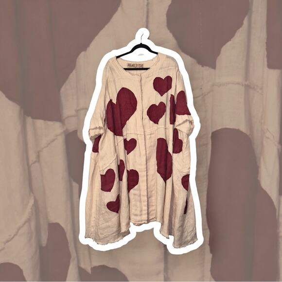 Magnolia Pearl Kimi Koat in Love ❤️ Linen Heart Appliqué Jacket, One Size, Rare - Picture 6 of 14